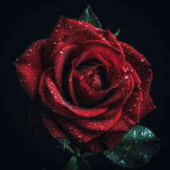 Dewy red rose close up