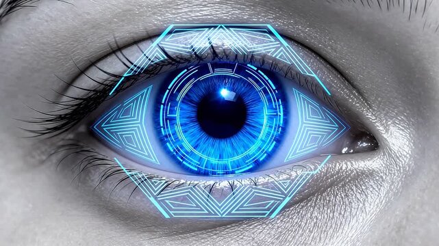 Human eye with blue digital overlay