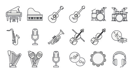 Musical Instruments Icon Set - Vector Outline Collection © Suprax
