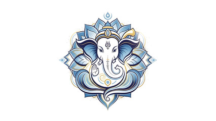 Naklejka premium Intricate illustration of Ganesha surrounded by floral mandala design from a frontal viewpoint