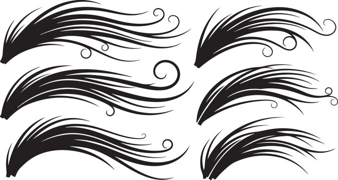 Black swirly eyebrow designs on white background illustration set