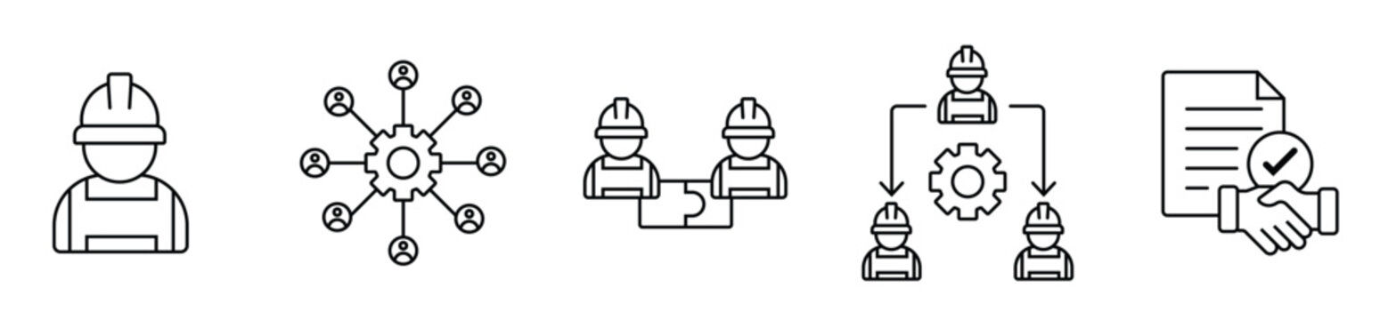 Construction Workforce Management Icon Set Outline Style