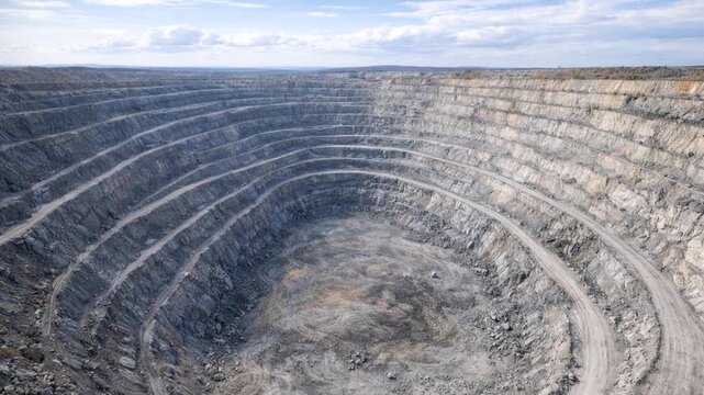 Aerial view of open-pit metal mine view.

