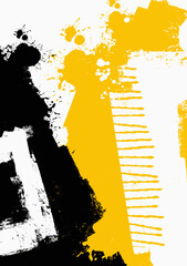 Vector illustration with bold brush strokes, paint splashes, and halftone elements creating modern grunge abstract background. © sdmix