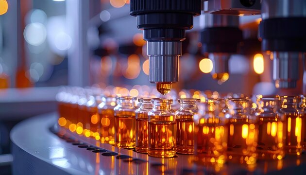 FlyPro Firefly Gas chromatograph autosampler arm meticulously picking up an amber liquid vial, captured in high-resolution photographic style with focused task lighting.