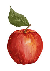 Watercolor red apple isolated on white background, hand painted realistic food illustration