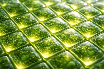 植物細胞グリッド構造 &times; 有機発光レイヤー &times; アグリテック・再生医療プレゼン向け背景