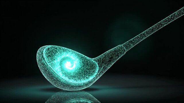 A glowing, ethereal golf club rendered in a cosmic style. Features a galaxy inside the club's head