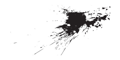 Abstract Black Ink Splatter and Splash on White Background.