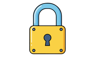 Security Padlock Cartoon Icon with Yellow Body and Blue Shackle