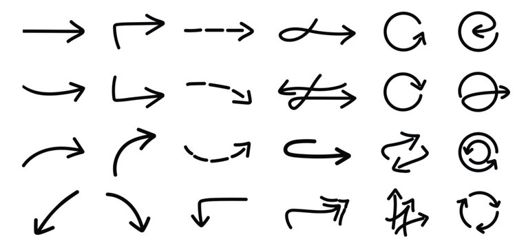 Black Arrow icons Set, hand drawn arrows icon For web and App Ui isolated on transparent background vector illustration