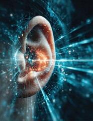 Human ear, digital, abstract, radiating light