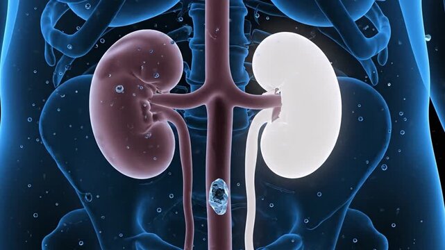 3D visualization of kidney stone causing urinary tract obstruction