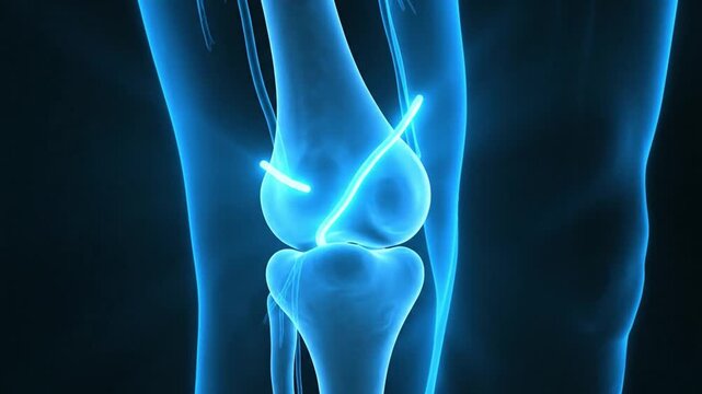 3D medical render of ACL ligament tear in the knee joint