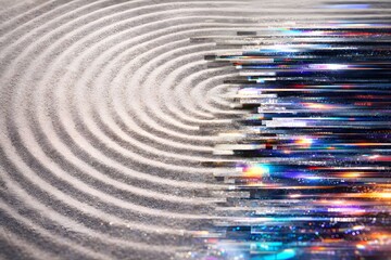 禅砂紋グリッチ構造 &times; 静寂とデジタル歪み融合 &times; 日本市場向けITサービス背景