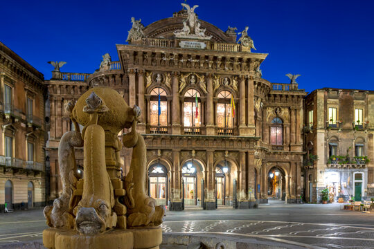 Teatro Massimo Bellini Facade with Fontana dei Delfini