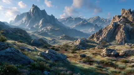 Obraz premium Breathtaking Panorama of Morning Wild Nature High in the Mountains