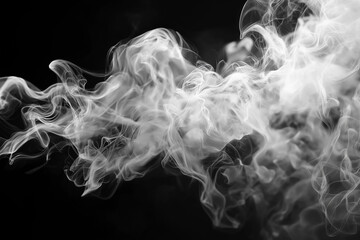 Fototapeta premium Abstract white smoke and swirling steam on black background, atmospheric vapor overlay for cinematic mystery and magic effect