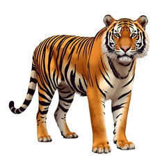 Fototapeta premium Majestic Tiger: A vibrant portrayal of a tiger, its striking stripes and piercing gaze exuding raw power and beauty, capturing the essence of the wild.