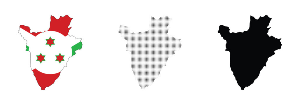 burundi map with national flag halftone dotted pattern and solid black vector set