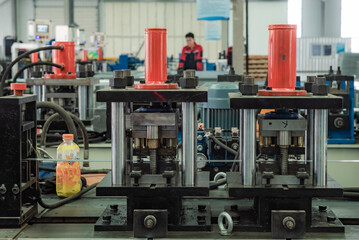 Close-up of Precision Forming Processing Equipment in the Machinery & Iron Factory Workshop