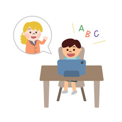 英会話のオンラインレッスンを受ける男の子