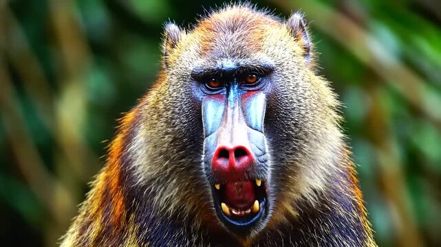Angry Mandrill Monkey Closeup Facial Expressions.