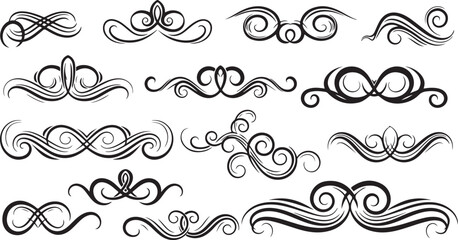 Collection of elegant black swirl designs and flourishes elements