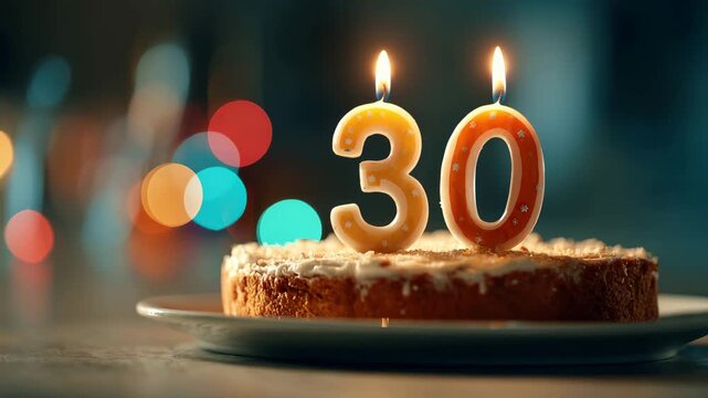30th Birthday Cake with Lit Candles