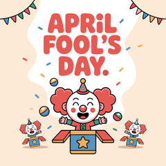 Fototapeta premium Happy april fools day celebration with cute clown jack in the box and juggling balls on a light background