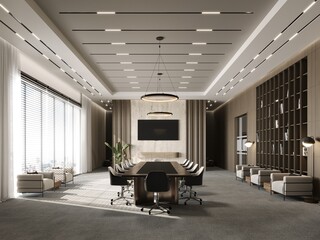 3d modern office interior.3d modern architecture interior. interior of a modern building