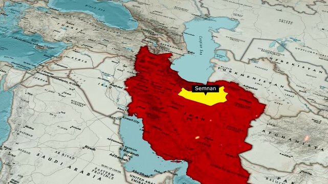 Strategic Map Highlighting Semnan Province Iran Located in North Central Regional Geography