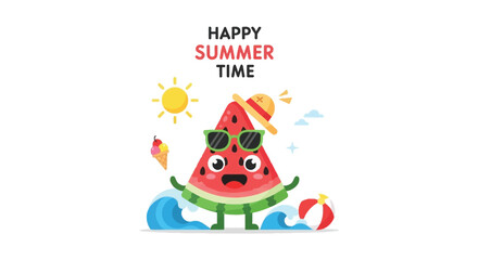 Fototapeta premium A cheerful summer scene with a watermelon character a sun and ice cream showcasing a vibrant silhouette high quality professional detailed