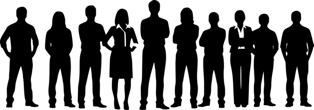 Business team silhouettes standing together, corporate diversity, professional workforce unity, leadership collaboration concept, modern office people illustration, for global business