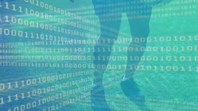 Animation of binary coding data processing over football players