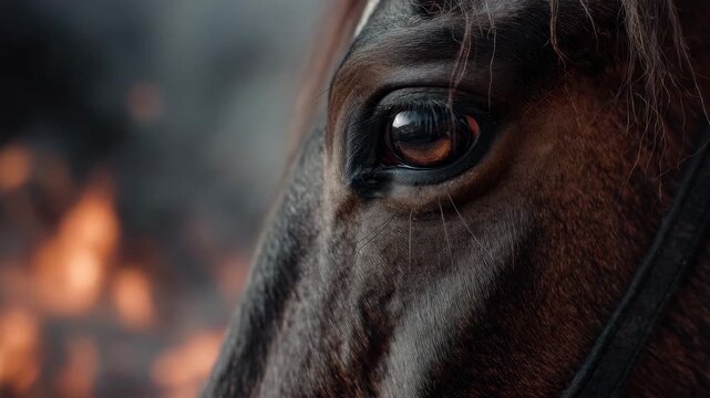 Horse Eye Closeup Emotional Animal Detail Fire Background