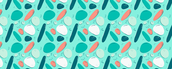 Colorful abstract pattern of various shapes on blue background transparent background