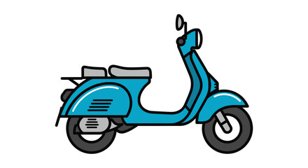 A colorful illustration depicts a vintage blue scooter with distinct features presented as a silhouette high quality professional detailed modern elegant