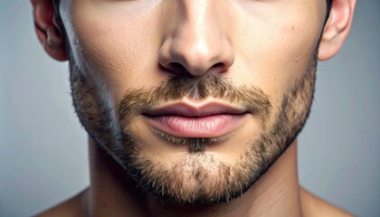 Obraz premium Close-up portrait of a clean-shaven man's face showcasing detailed stubble and masculine features.