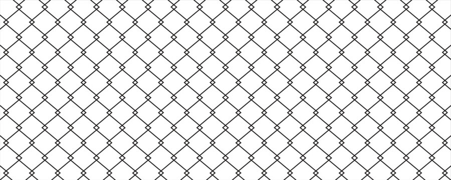 Steel wire chain link fence seamless pattern. Metal lattice with rhombus, diamond shape silhouette. Grid fence background.