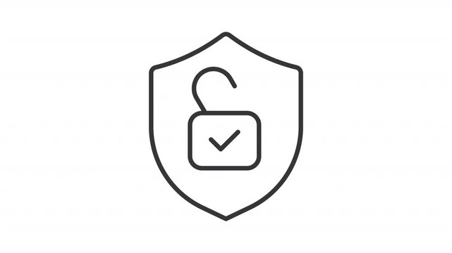 Animated verified security line icon. Shield with lock animation. Secure access. Internet safety technology. Closed access. Outline element on white background. HD video with alpha channel