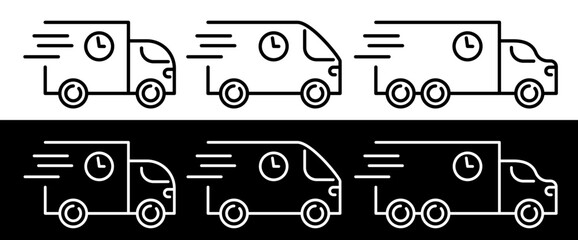 delivery trucks line icons set courier shipping service vector illustration 