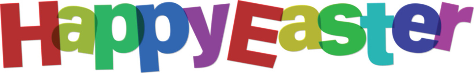 Colorful Happy Easter text in rainbow colors for Easter celebration greeting  Easter holiday decoration © tara