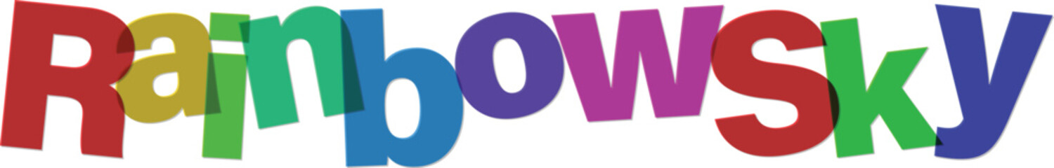 Colorful rainbow letters spelling rainbowsky  vibrant multicolored typography © tara