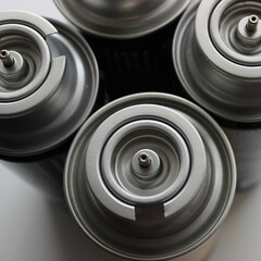 Compact gas containers for camping and home use flat lay stock photo
