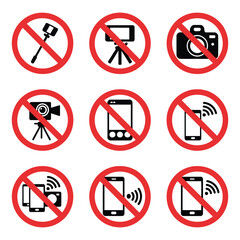 Prohibition Signs vector graphics, no photography and no video recording warning