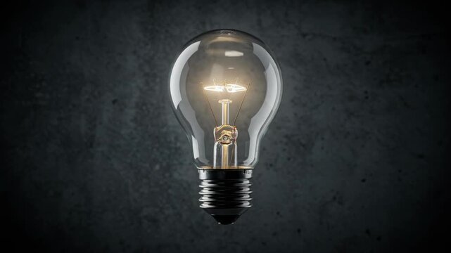 Glowing light bulb on dark textured background symbolizing innovation and bright ideas