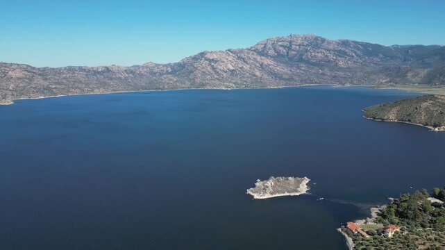 Bafa Lake Aerial Drone Rotation Revealing Full Landscape, Milas Mugla Turkey