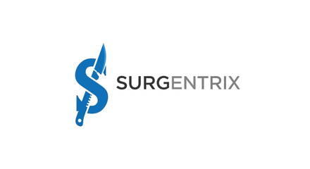 Modern stylized 'S' letter logo design incorporating a scalpel, symbolizing surgery and medical precision on an isolated white background.