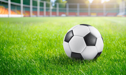 football field and ball ready for exciting match